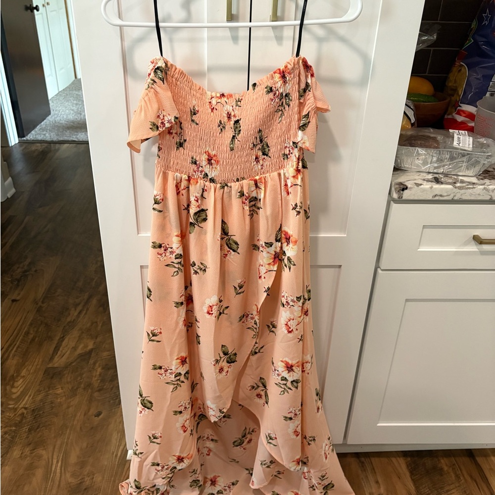 Forever 21 Peach Floral Off-Shoulder Dress